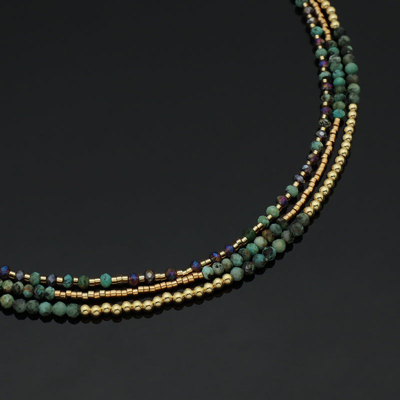 OEM Manufacture Factory Wholesale Handmade Custom Gold Plated Glass Crystal Natural Stone Africa Turquoise Beads Miyuki Necklace