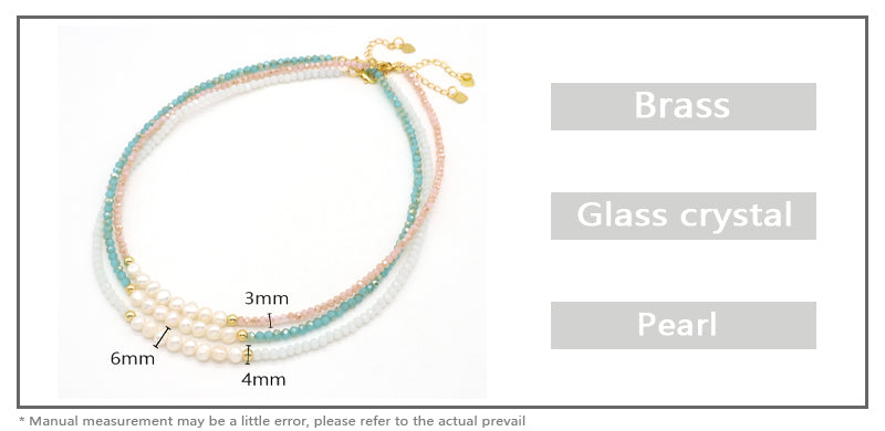 Handmade OEM Blue Pink Wholesale Fashion Customized Gold Plated Natural Fresh Water Pearl Glass Crystal Necklace For Women Gift