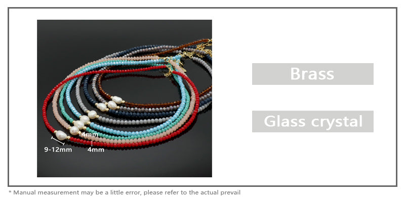 OEM Blue Grey Red Pink Wholesale Handmade Customized Gold Plated Natural Fresh Water Pearl Glass Crystal Necklace For Women