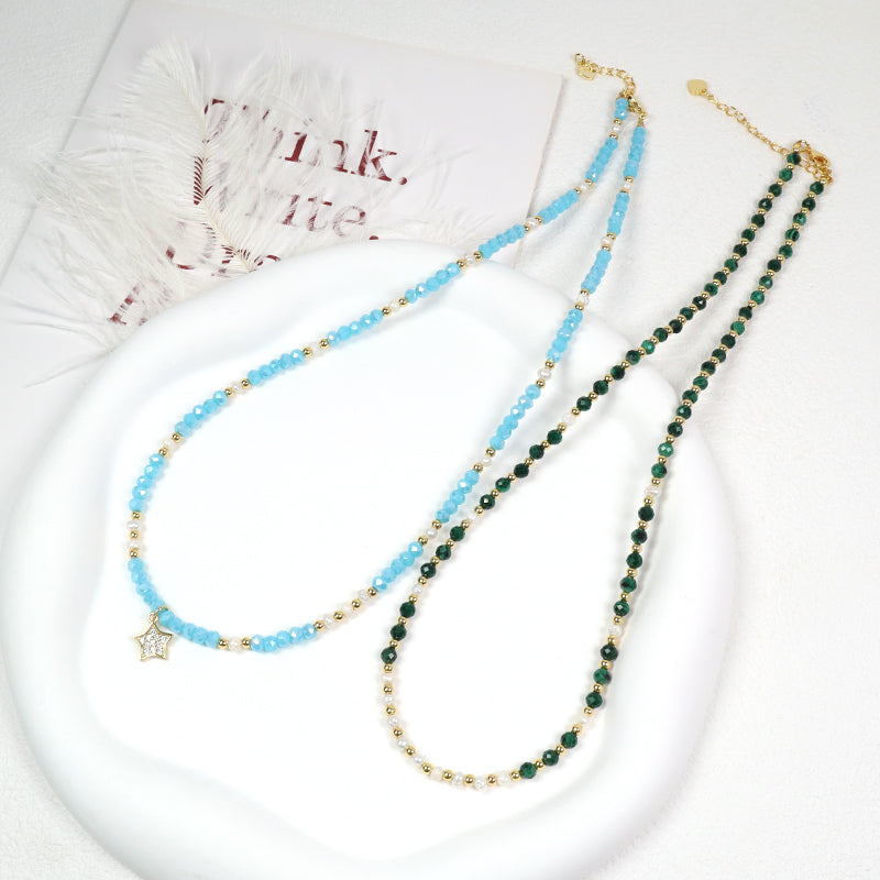 Wholesale Customized Handmade OEM China Factory Women Gold Plated Glass Crystal Beads Fresh Water Pearl Natural Stone Necklace