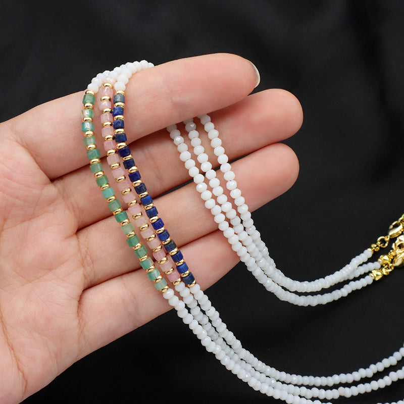 OEM Wholesale China Factory Customized Handmade Manufacture Gold Plated Natural Stone Beads Glass Crystal Beads Necklace