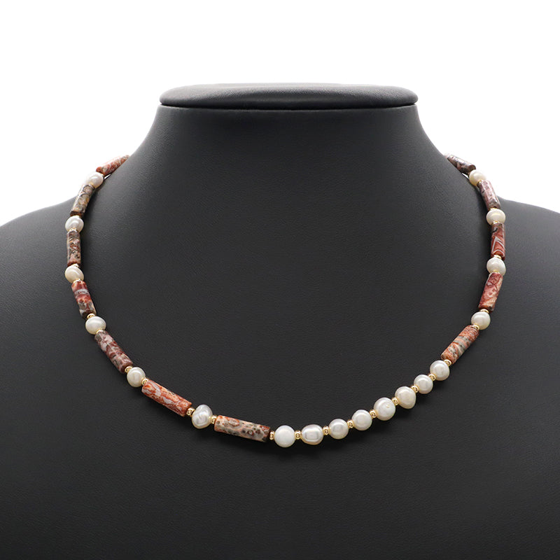 New Simple Design Wholesale Custom Trendy Fashion  Handmade Manufacture Natural Stone Beads Jewelry Fresh Water Pearl Necklace