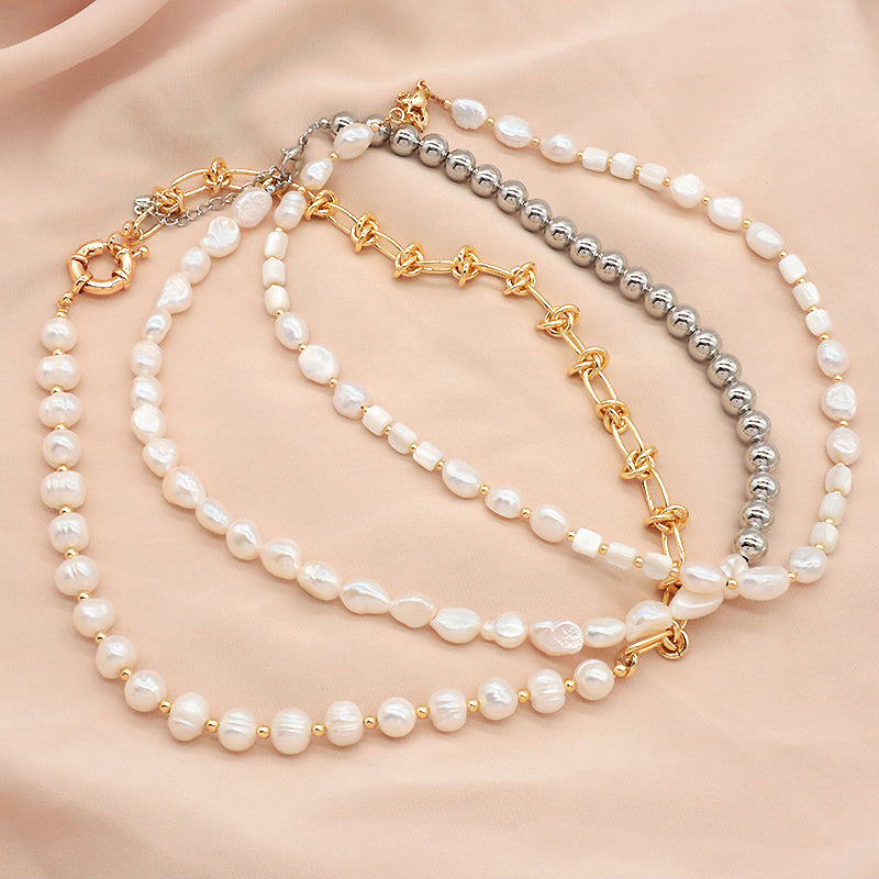 Wholesale Newest Design Necklace jewelry Women Gold plated Brass Gold plated Fresh Water Pearl Necklace