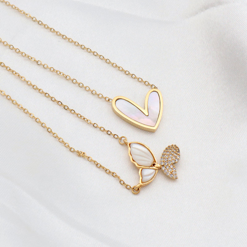Newest Customized Factory Wholesale Fashion Gold Plated Chain Stainless Steel Chain Jewelry Heart butterfly Shell Pendant Necklace