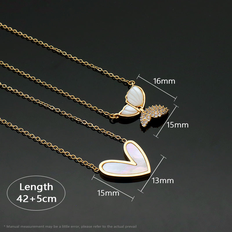 Newest Customized Factory Wholesale Fashion Gold Plated Chain Stainless Steel Chain Jewelry Heart butterfly Shell Pendant Necklace