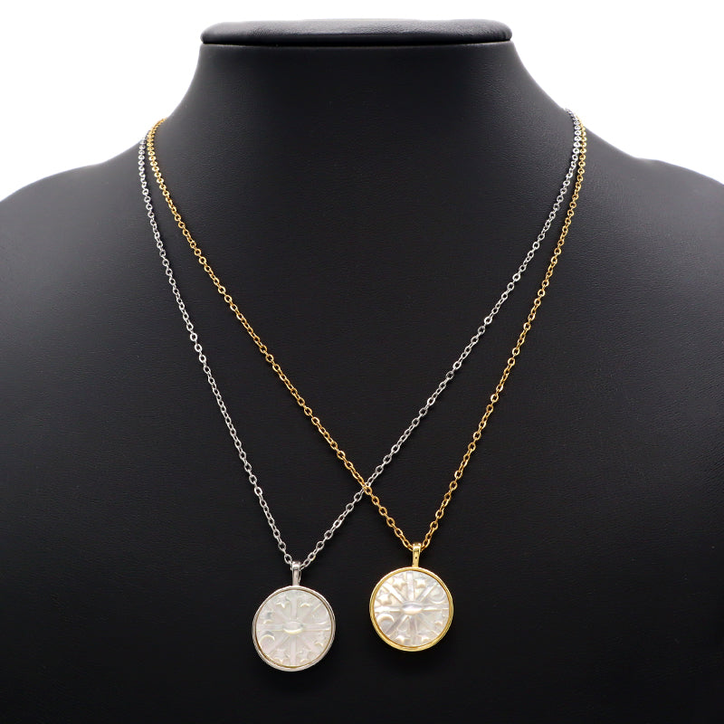 Factory Manufacture Customized Wholesale Handmade Gold Plated Natural Stone Beads Shell Pendant Stainless Steel Chain Necklace For Women Gift