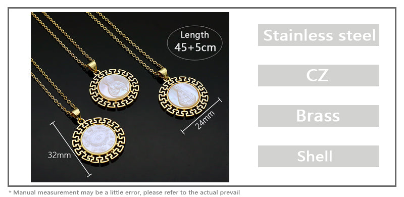 Wholesale Newest Customizable Patterned Edges Pendant Jewelry Gift Shell Pendant Gold Plated Stainless Steel Chain Necklace For Women