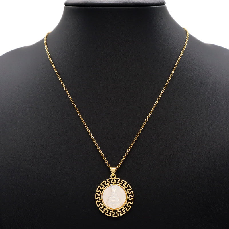 Wholesale Newest Customizable Patterned Edges Pendant Jewelry Gift Shell Pendant Gold Plated Stainless Steel Chain Necklace For Women