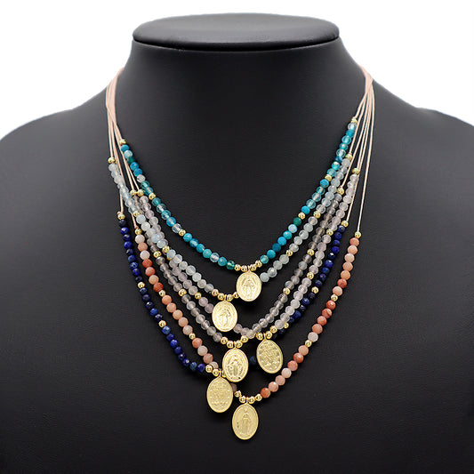 Newest Design Necklace Jewelry Women Gold Plated Natural Stone Beads Necklace With 925 Sterling Silver Charms Necklace
