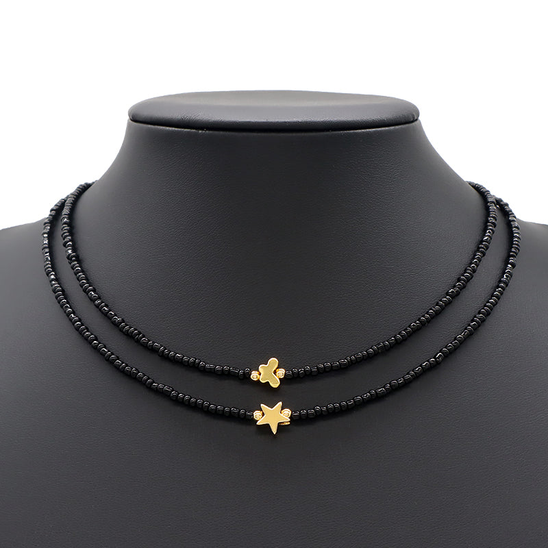 Newest Custom Wholesale Fashion Handmade Gold Plated Brass Butterfly Stars Charm Jewelry Gift Seed Beads Necklace