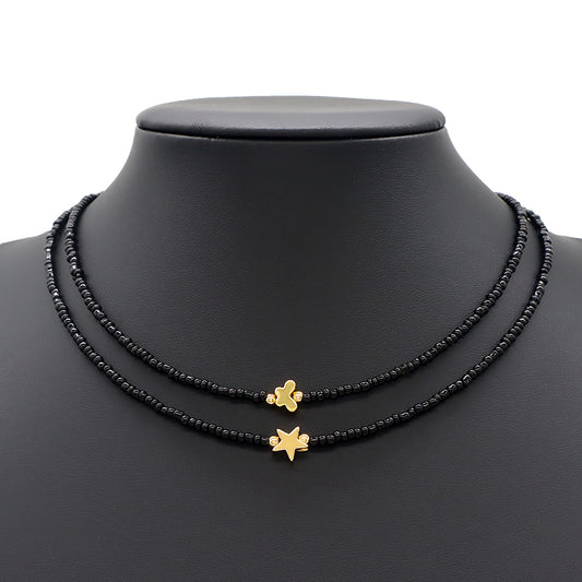 Newest Custom Wholesale Fashion Handmade Gold Plated Brass Butterfly Stars Charm Jewelry Gift Seed Beads Necklace