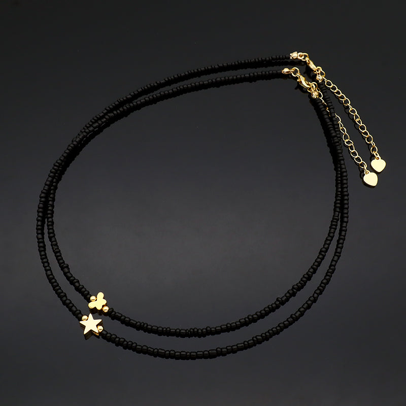 Newest Custom Wholesale Fashion Handmade Gold Plated Brass Butterfly Stars Charm Jewelry Gift Seed Beads Necklace