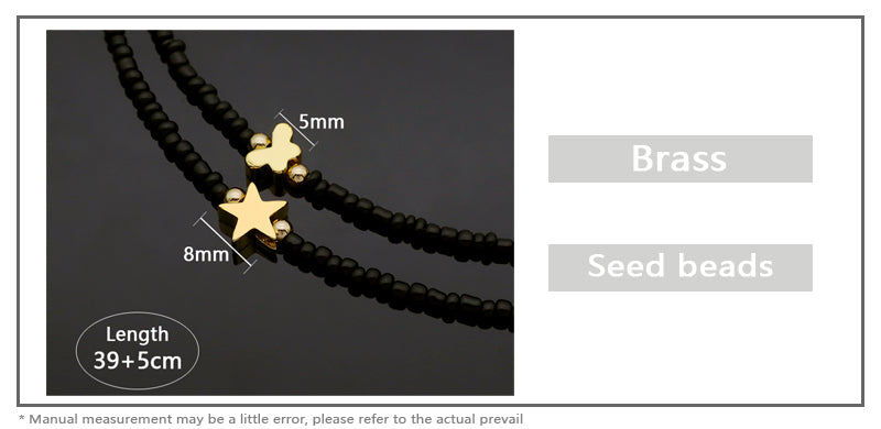 Newest Custom Wholesale Fashion Handmade Gold Plated Brass Butterfly Stars Charm Jewelry Gift Seed Beads Necklace