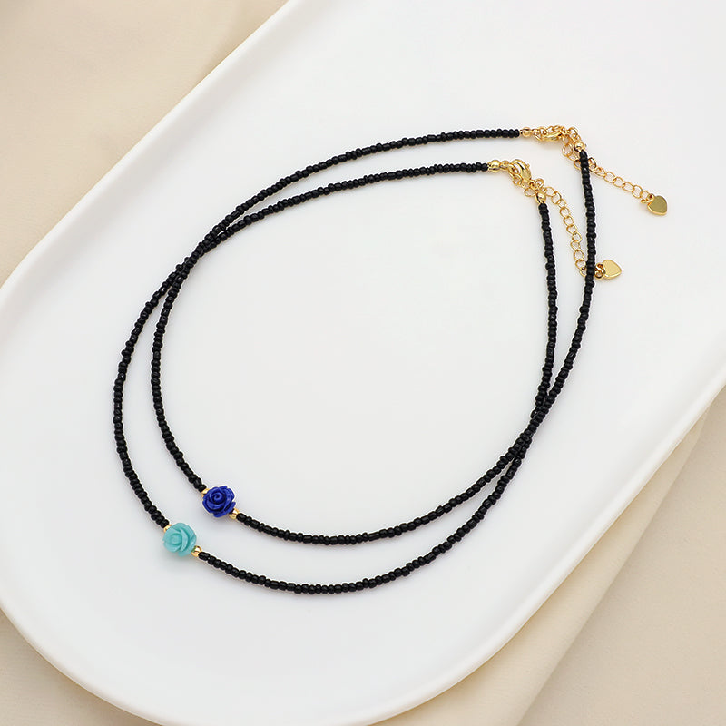 Wholesale Custom Trendy Fashion Handmade Gold Plated Resin Rose Pendant Jewelry Seed Beads Necklace