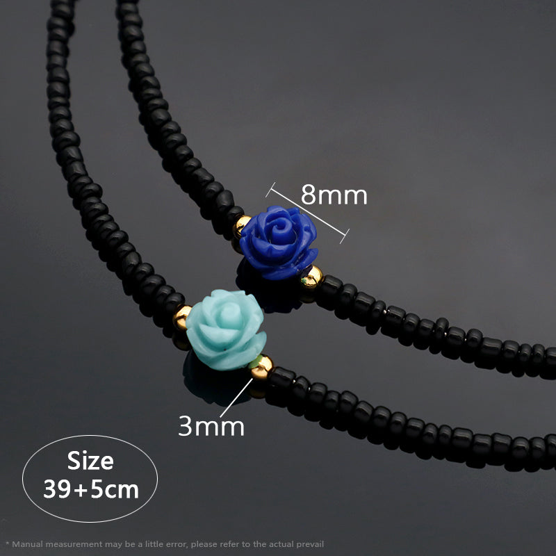 Wholesale Custom Trendy Fashion Handmade Gold Plated Resin Rose Pendant Jewelry Seed Beads Necklace