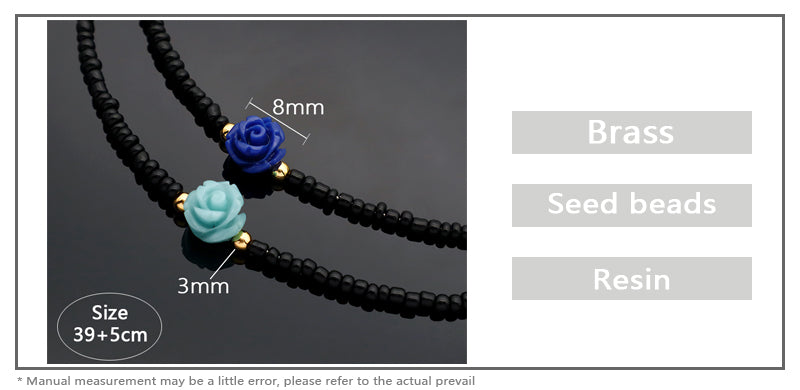 Wholesale Custom Trendy Fashion Handmade Gold Plated Resin Rose Pendant Jewelry Seed Beads Necklace