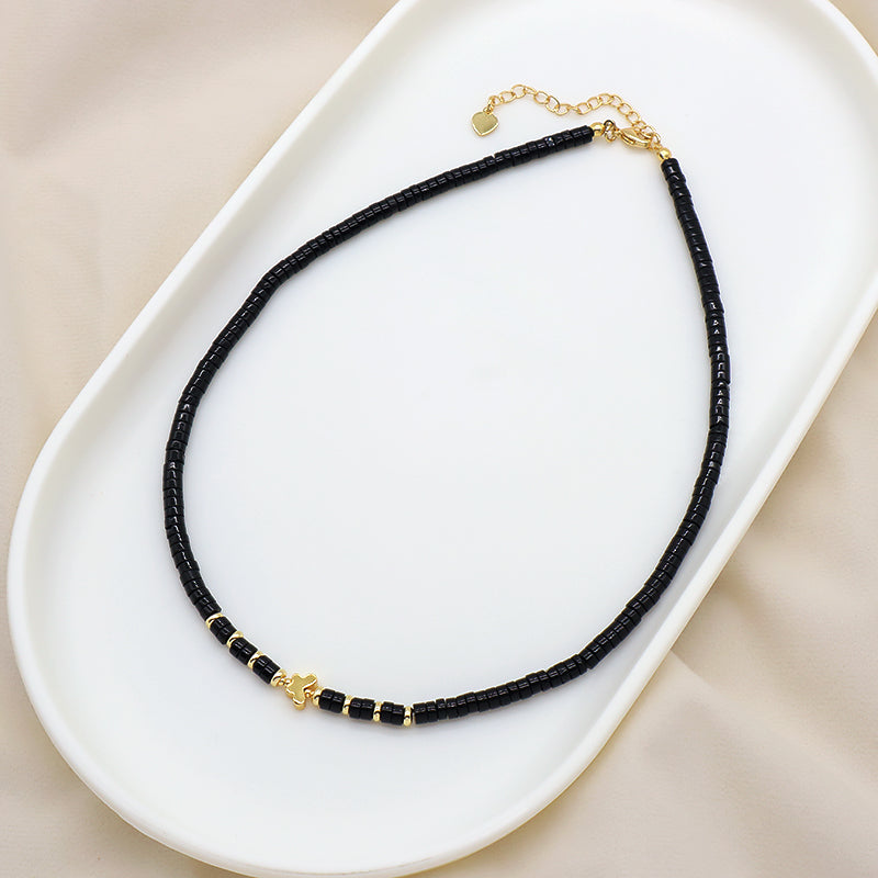 New Design Wholesale Custom Fashion Handmade Manufacture Black Agate Natural Stone Beads Jewelry Necklace