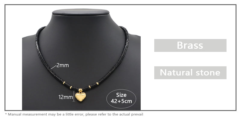 New Design Wholesale Custom Fashion Handmade Manufacture Gold Plated Brass Heart Charm Black Agate Natural Stone Beads Jewelry Necklace