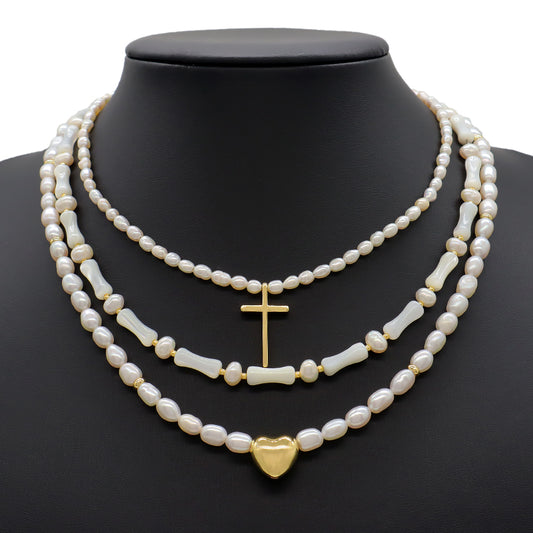 Wholesale Newest Design Necklace Jewelry Women Gold plated Brass Gold Plated Natural Stone Natural Fresh Water Pearl Necklace