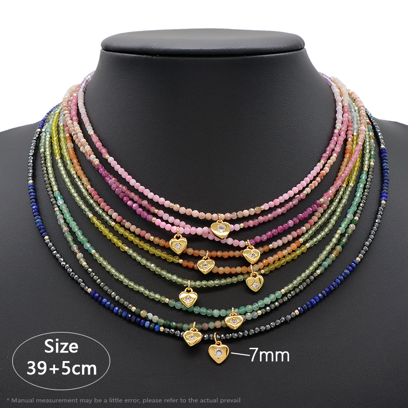 Trendy New Design Wholesale Custom Fashion Handmade Manufacture CZ Brass Heart Pendant Natural Stone Beads Jewelry Necklace