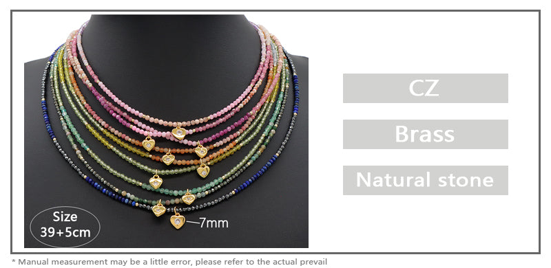 Trendy New Design Wholesale Custom Fashion Handmade Manufacture CZ Brass Heart Pendant Natural Stone Beads Jewelry Necklace