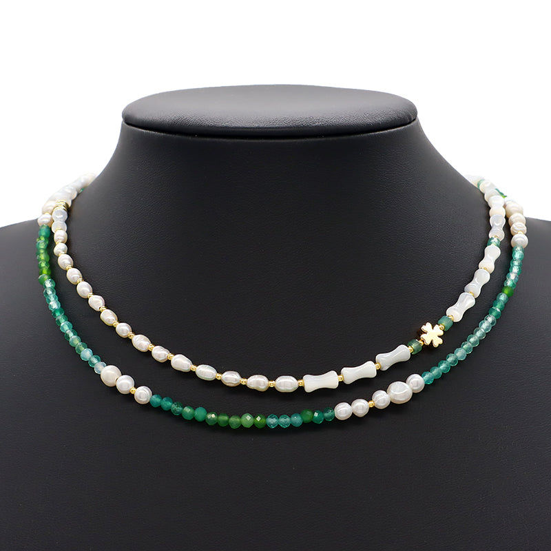 New Simple Design Wholesale Custom Trendy Handmade Manufacture Natural Stone Beads Jewelry Fresh Water Pearl Necklace