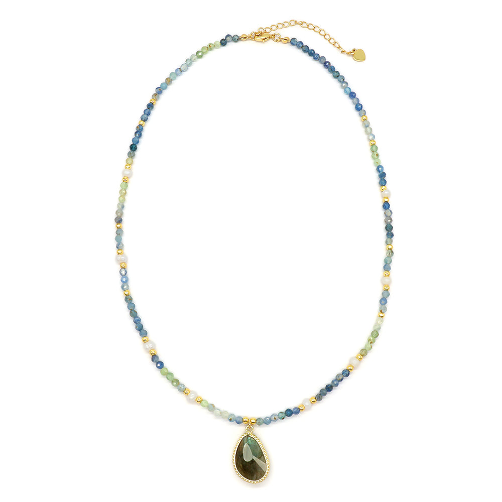 Natural Stone Beads Pendant Necklace With Fresh Water Pearl