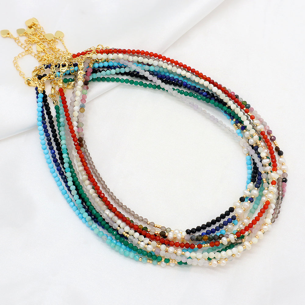 Multi-color Natural Stone Beads With Fresh Water Pearl Handmade Necklace