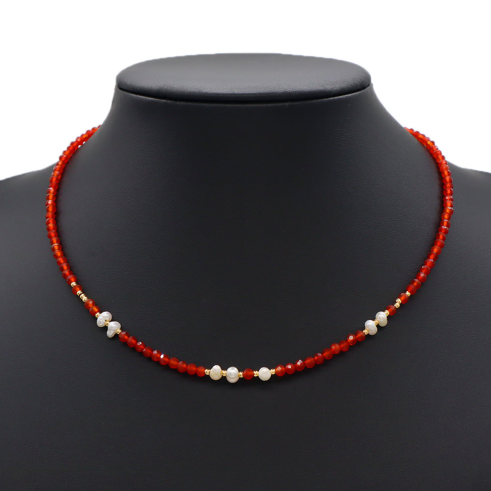 Multi-color Natural Stone Beads With Fresh Water Pearl Handmade Necklace