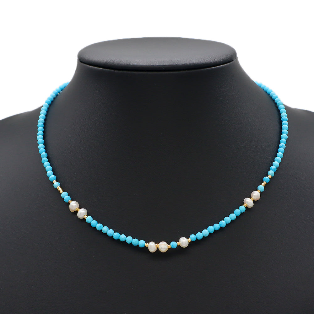 Multi-color Natural Stone Beads With Fresh Water Pearl Handmade Necklace