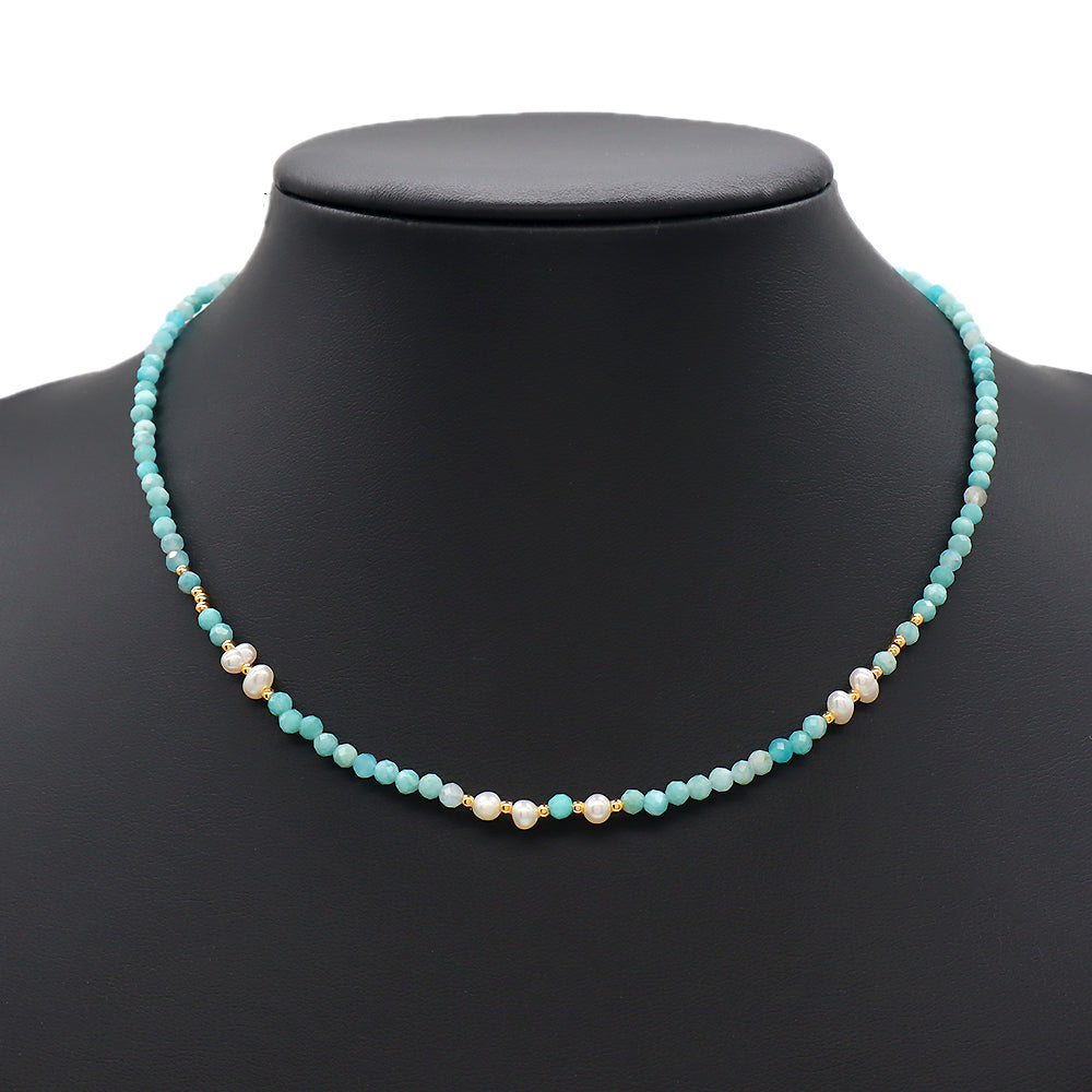 Multi-color Natural Stone Beads With Fresh Water Pearl Handmade Necklace