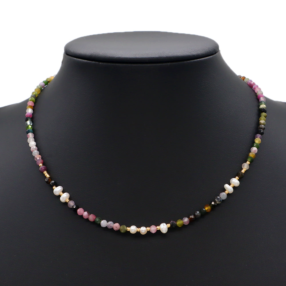 Multi-color Natural Stone Beads With Fresh Water Pearl Handmade Necklace