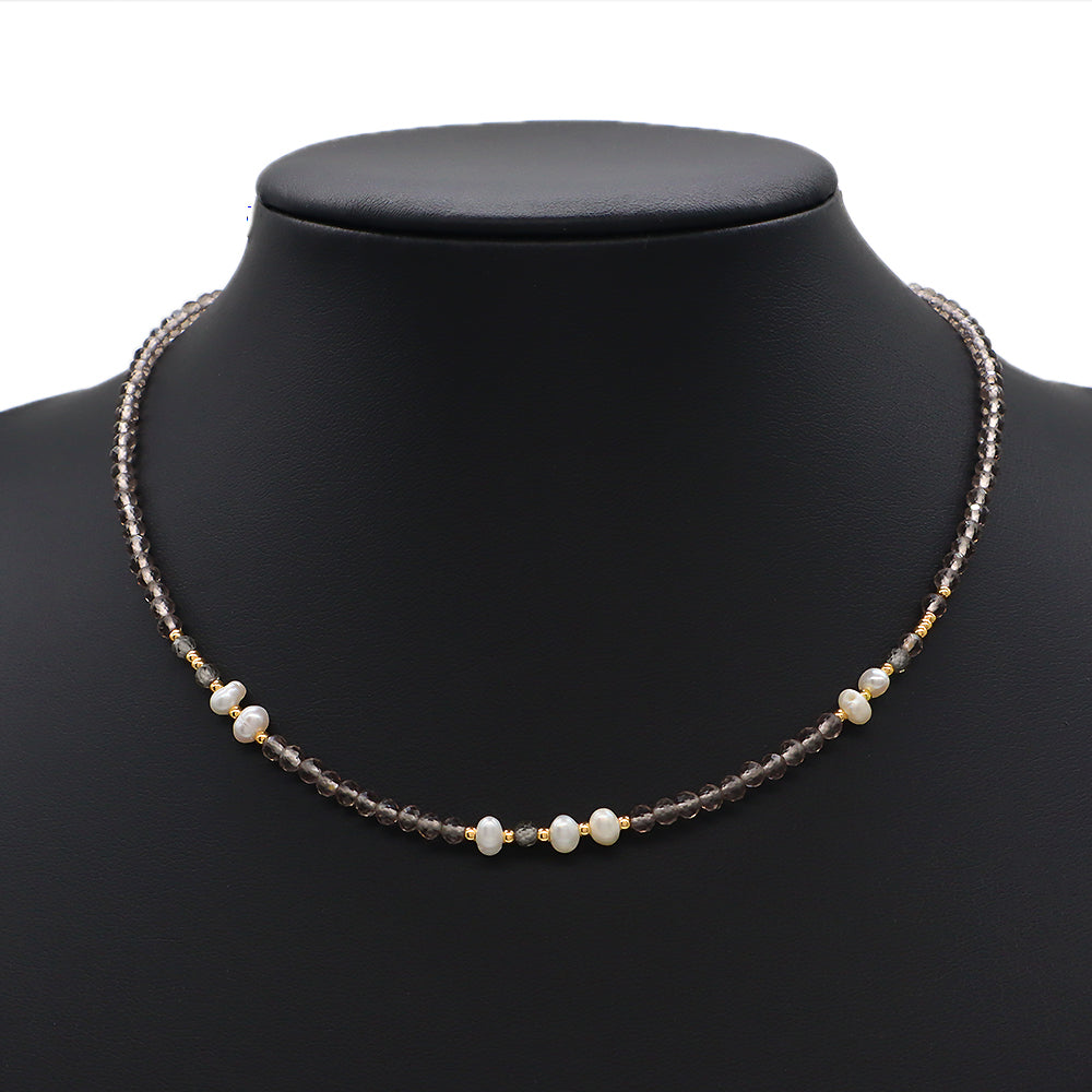 Multi-color Natural Stone Beads With Fresh Water Pearl Handmade Necklace