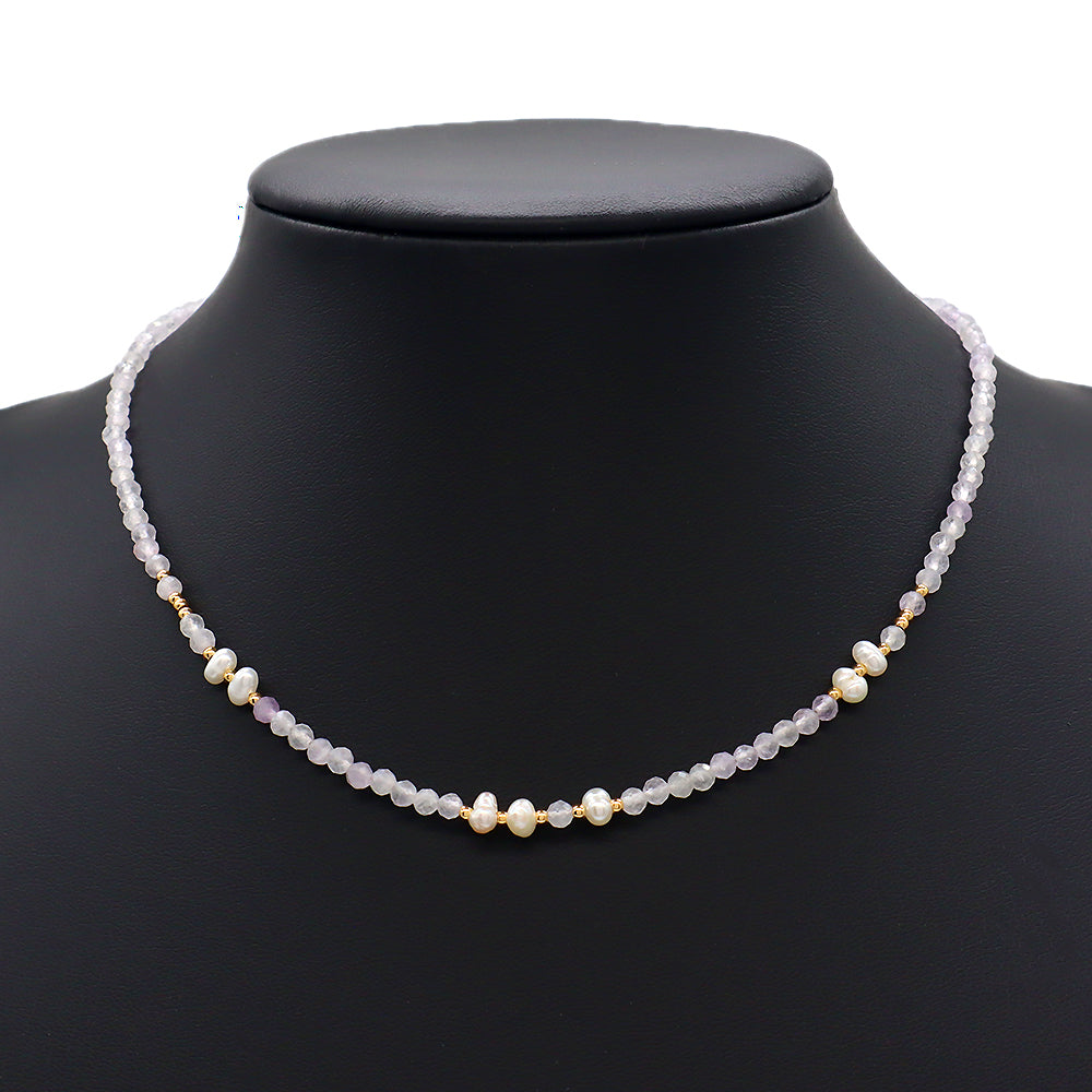 Multi-color Natural Stone Beads With Fresh Water Pearl Handmade Necklace