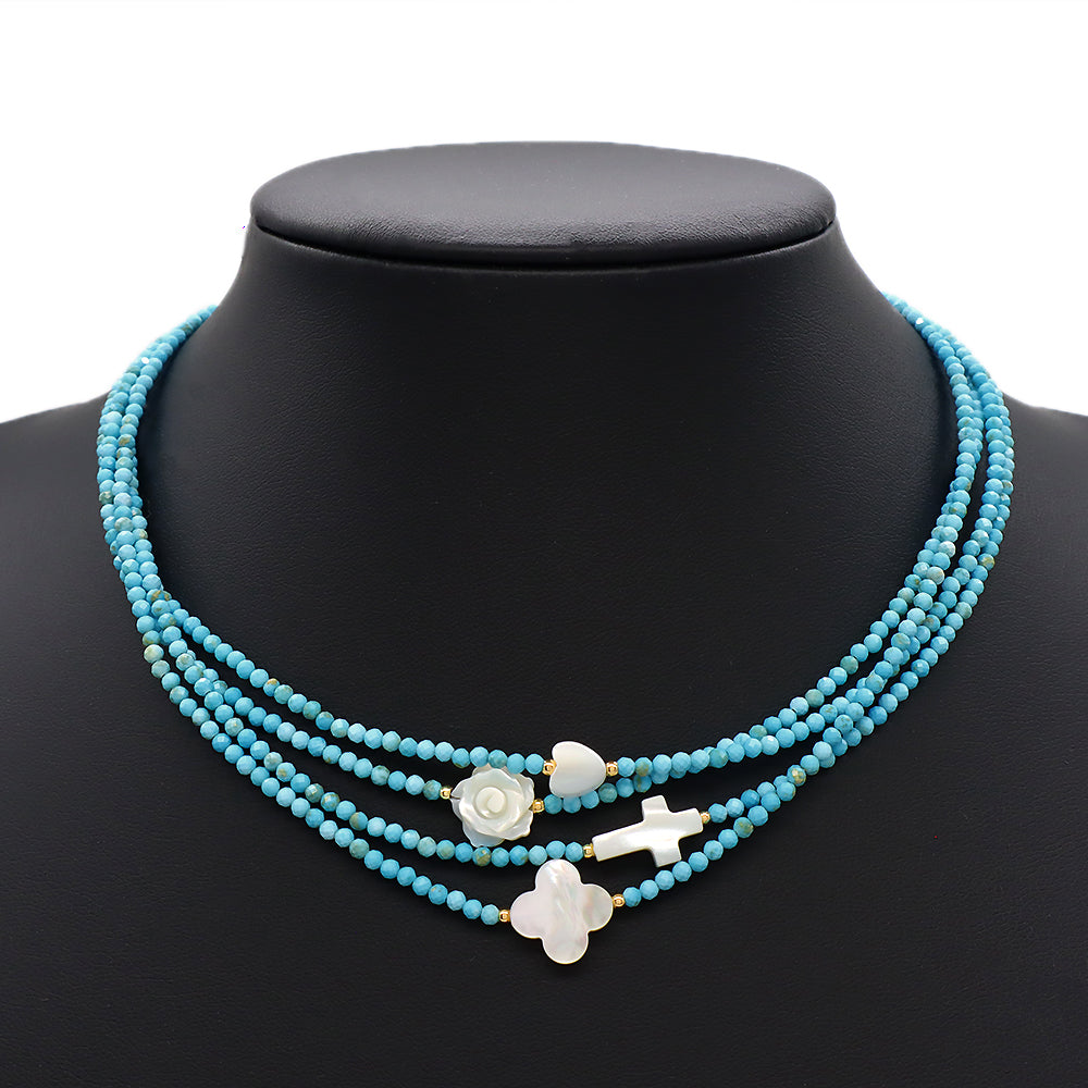 Custom Natural Blue Turquoise Stone Beads 925 Sterling Silver Jewelry Handmade Necklace