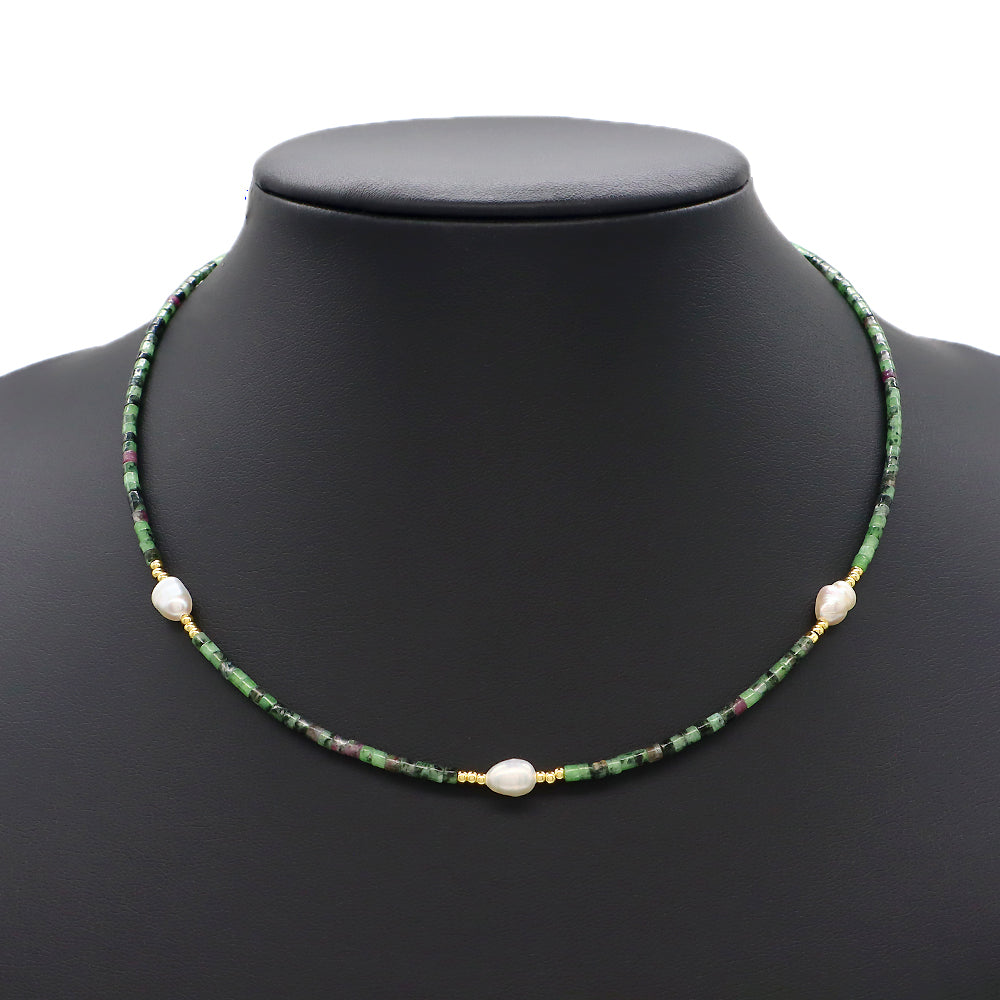 Multi-color Natural Stone Beads With Fresh Water Pearl Handmade Necklace