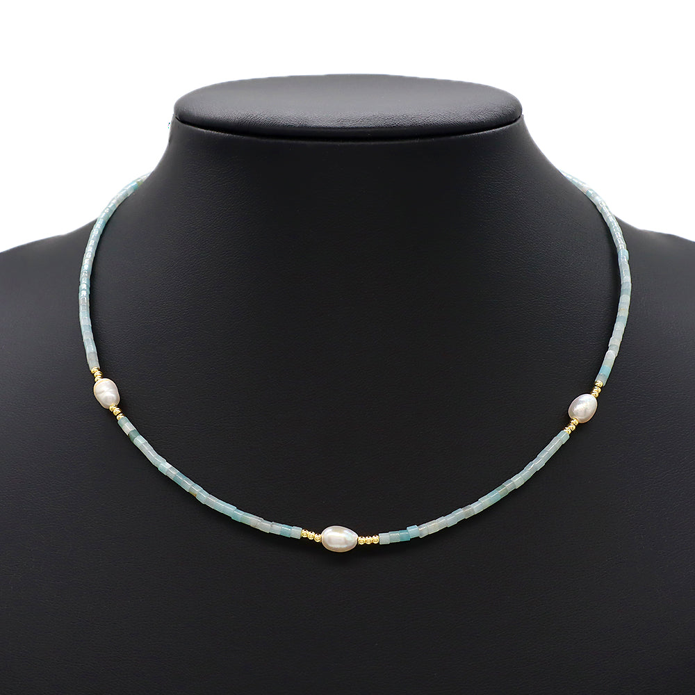 Multi-color Natural Stone Beads With Fresh Water Pearl Handmade Necklace