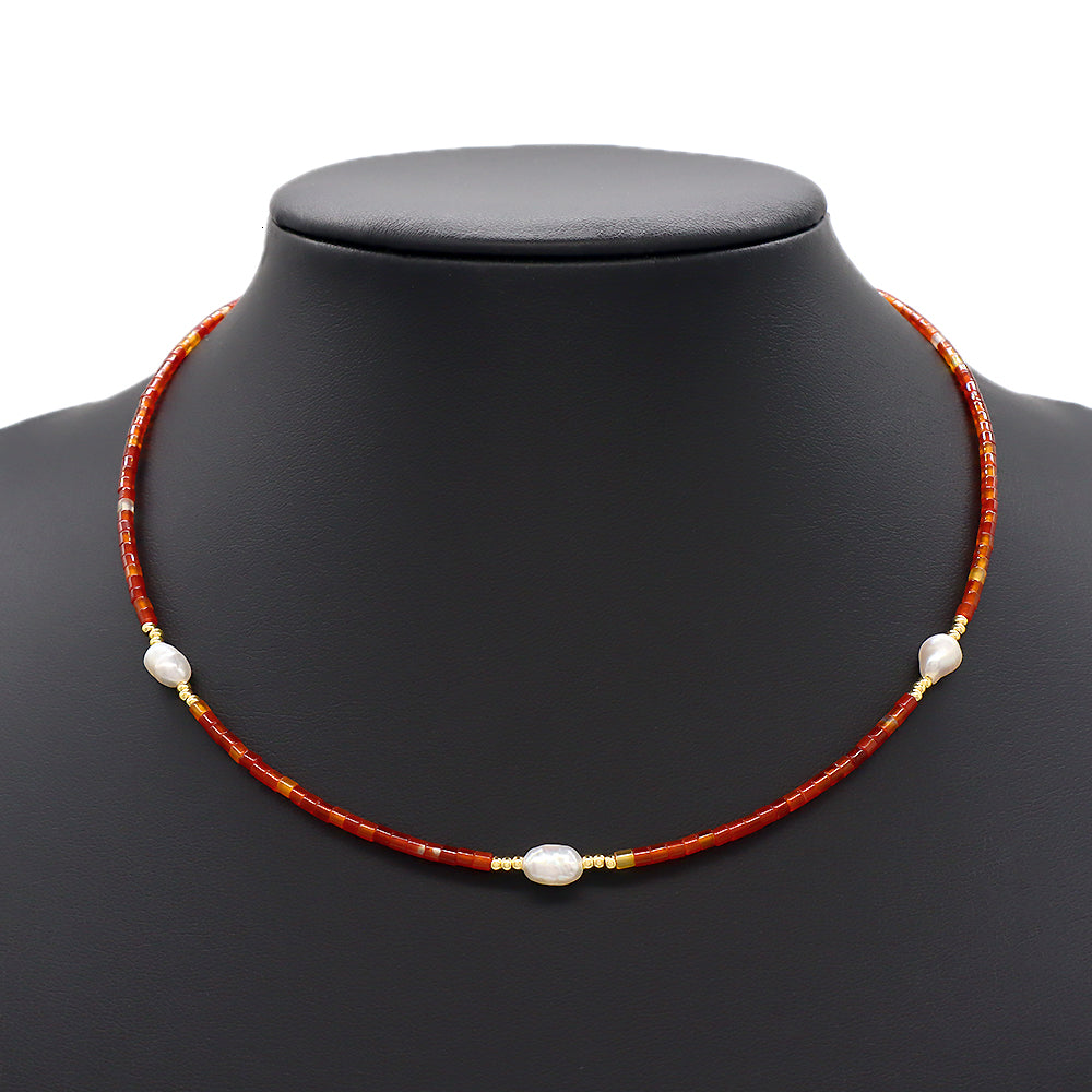 Multi-color Natural Stone Beads With Fresh Water Pearl Handmade Necklace