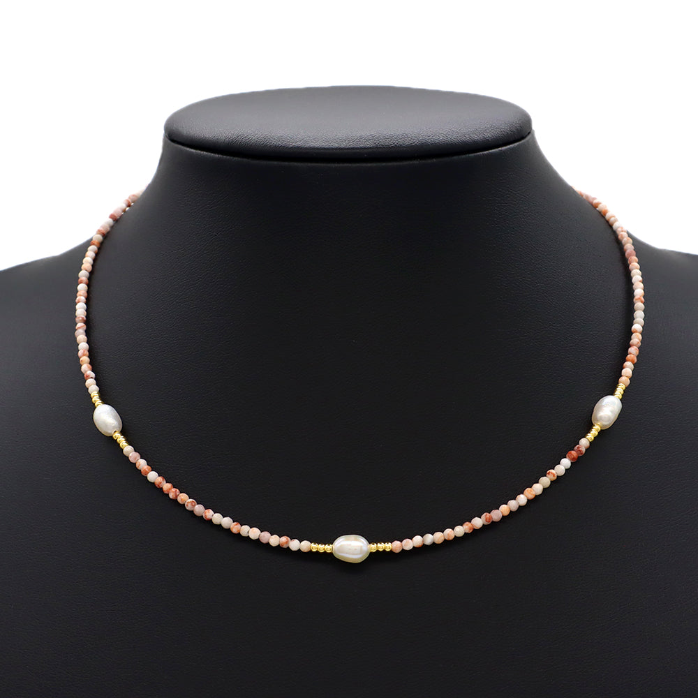 Multi-color Natural Stone Beads With Fresh Water Pearl Handmade Necklace