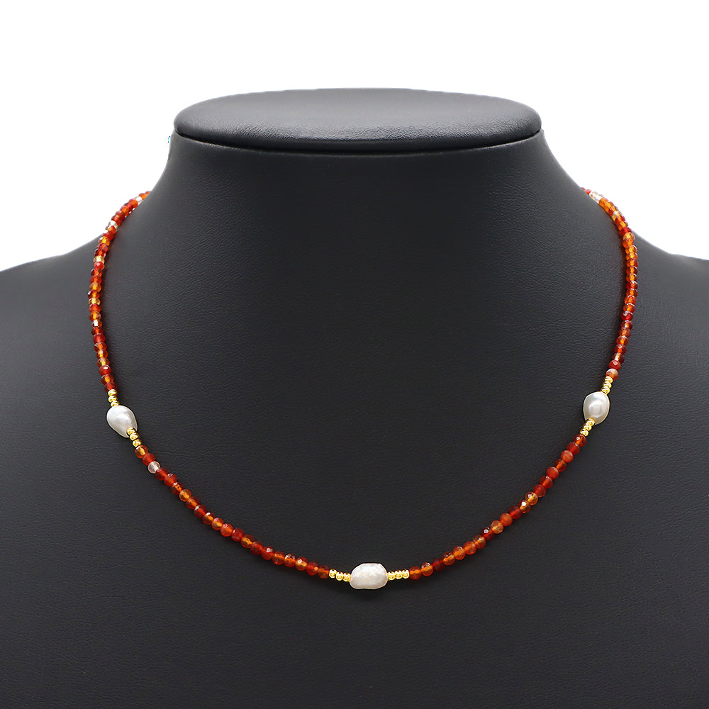 Multi-color Natural Stone Beads With Fresh Water Pearl Handmade Necklace