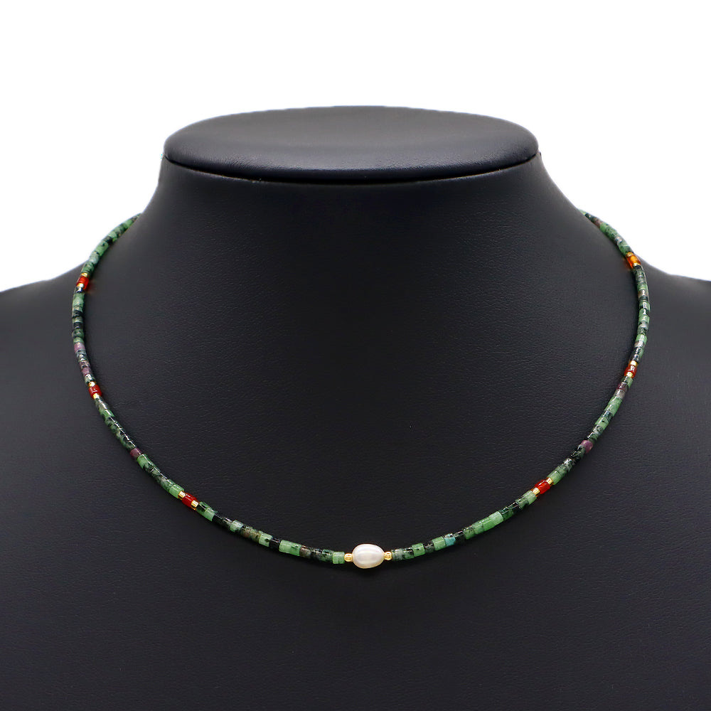 Custom Multi-color Natural Stone Beads Fresh Water PearlHandmade Necklace