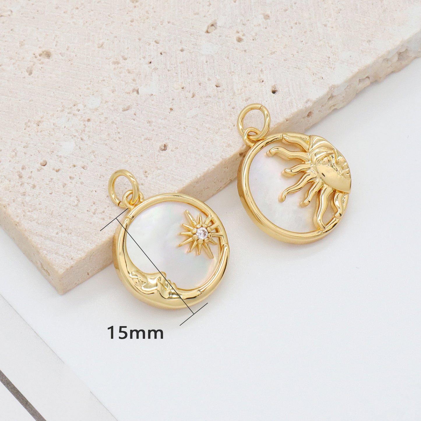 Fashion Wholesale Custom Round Shell Necklace Pendant Jewelry Cz Gold Plated Shells Sun Moon Charm Pendant For Women