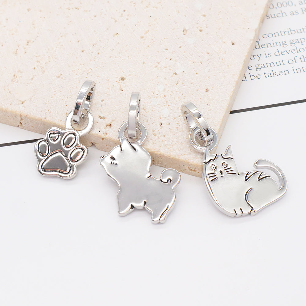 Wholesale Custom Women Jewelry Platinum Plated Openable Clasp Cute Cat Claw Dog Cat Charm 925 Sterling Silver Pendant