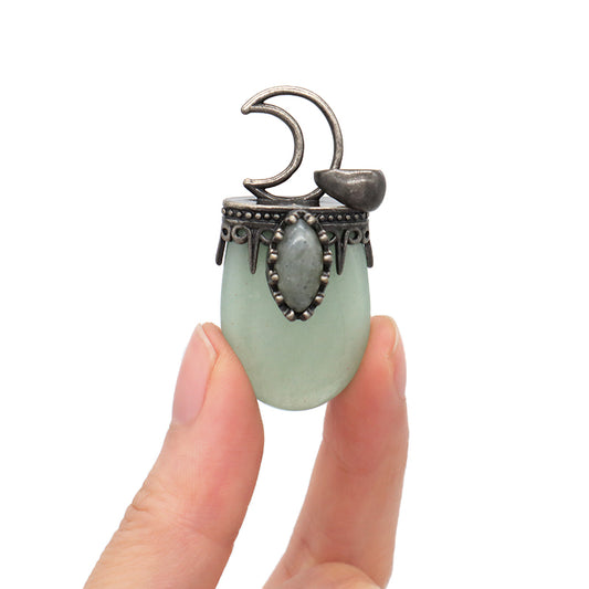 Wholesale New Design Diy Manufacture China Factory Moon Shape Charm Jewelry Green Aventurine Natural Stone Pendant For Necklace
