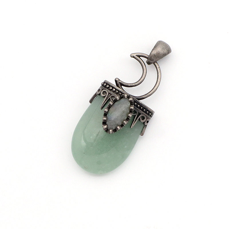 Wholesale New Design Diy Manufacture China Factory Moon Shape Charm Jewelry Green Aventurine Natural Stone Pendant For Necklace