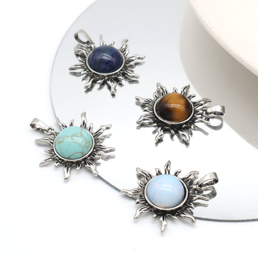 Diy Wholesale Women Fashion Customized Various Sun Charm Necklace Pendant Natural Stone Sun Pendant For Necklace Jewelry
