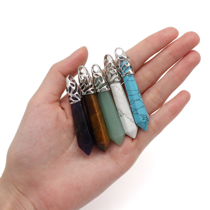 Wholesale Custom Various Natural Healing Crystal Energy Stone Charm Pendant Jewelry Hexagonal Natural Stone Pendant For Women