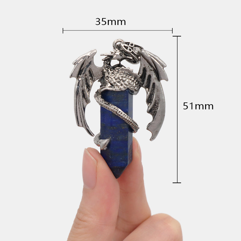 Wholesale Custom Natural Crystal Healing Energy Stone Dragon Charm Jewelry Hexagonal Natural Stone Dragon Pendant For Men Women