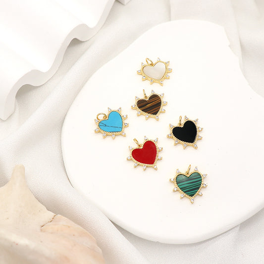 Manufacture Heart Shape Charm Pendant Jewelry DIY Various Color Custom CZ Gold Plated Natural Stone Heart Pendant For Necklace