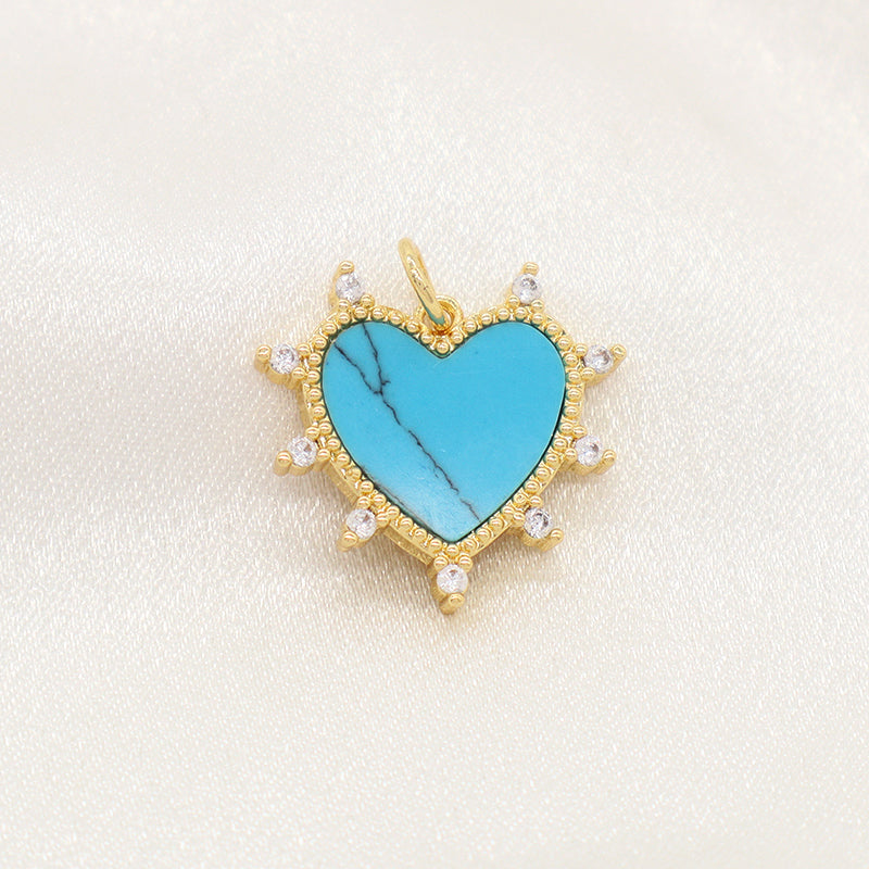 Manufacture Heart Shape Charm Pendant Jewelry DIY Various Color Custom CZ Gold Plated Natural Stone Heart Pendant For Necklace